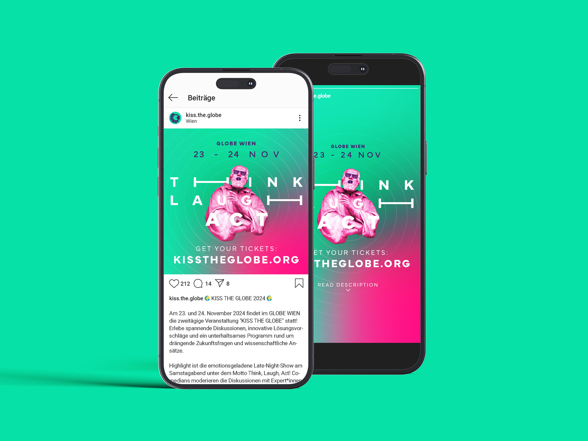 Social-Media-Ads, Instagram-Posts und -Stories für das Event Kiss the GLobe