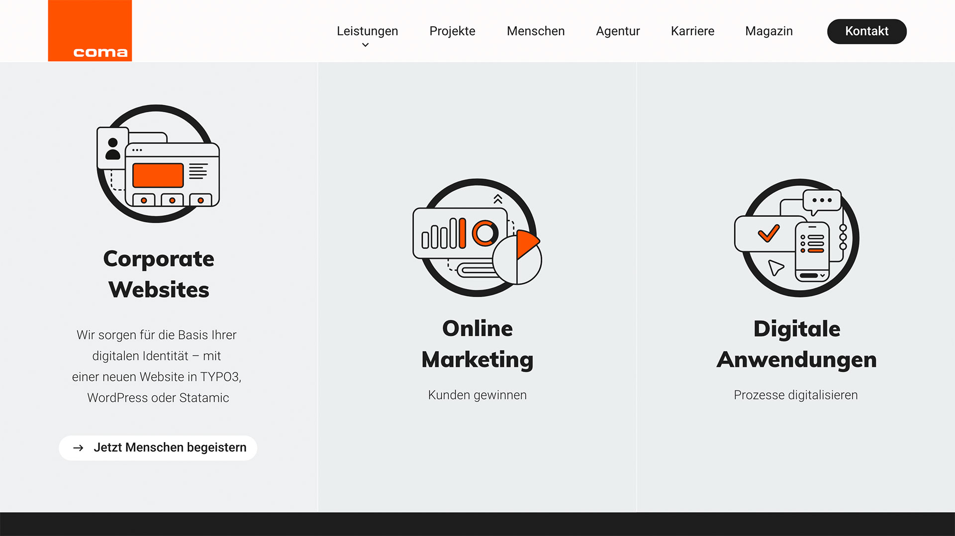 UI-Design, Webdesign, User-Interface-Design, für die coma.de, Digitalagentur, München (DE)